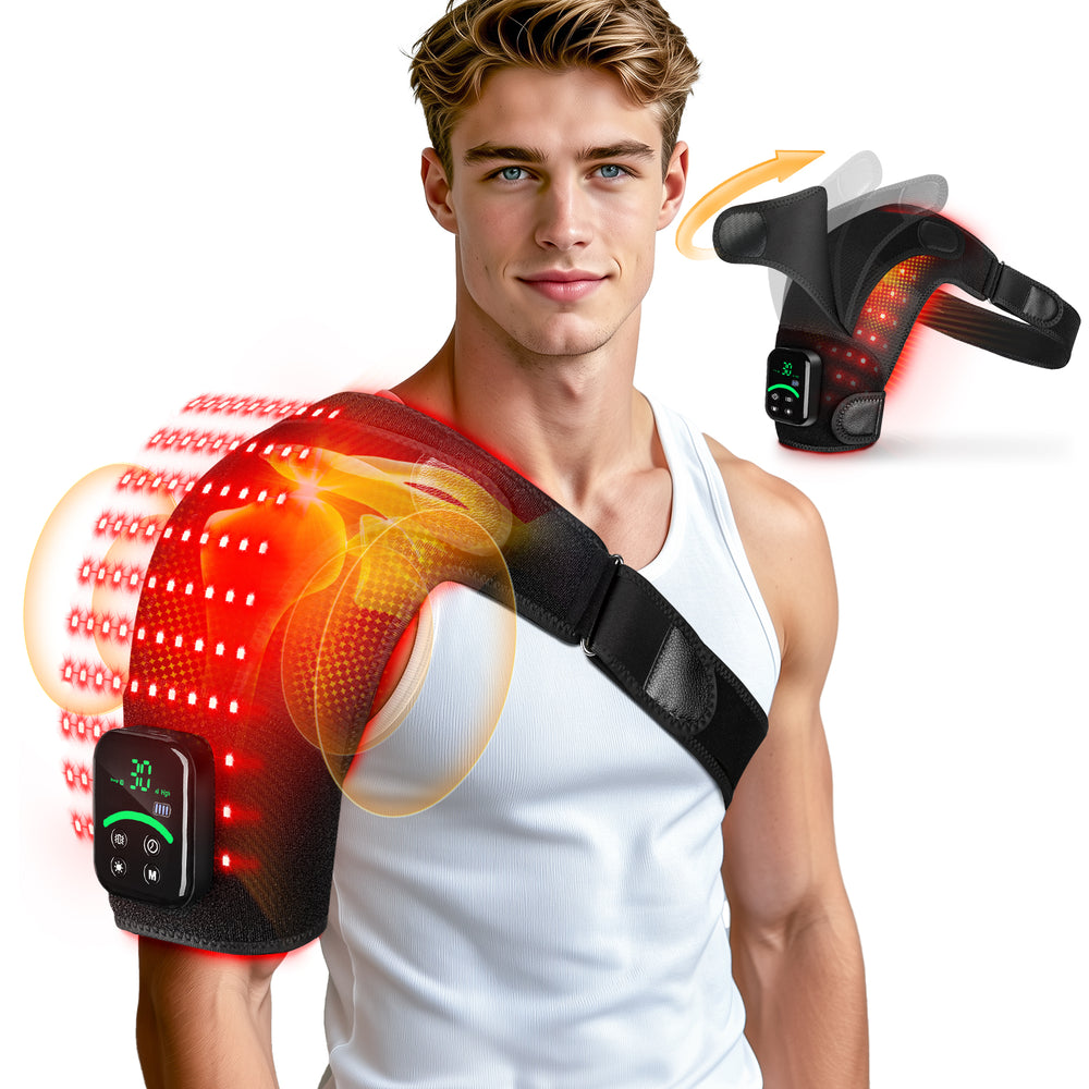 100 LEDs Red Light Therapy for Shoulder with Heat & Massage， Black