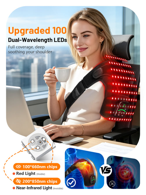 100 LEDs Red Light Therapy for Shoulder with Heat & Massage， Black