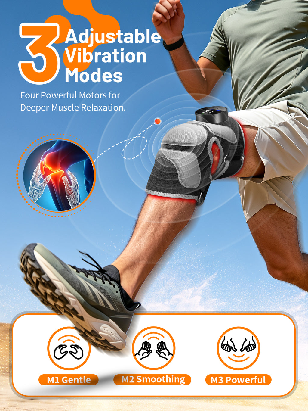 Cordless Red Light Therapy Knee Massager with Heat & 4 Vibration Motors 660nm Red & 850nm NIR Light, Triple-Chip LEDs, 6 Light Levels, 3 Vibration & Pulse Mode for Knee, Elbow & Shoulder, Black