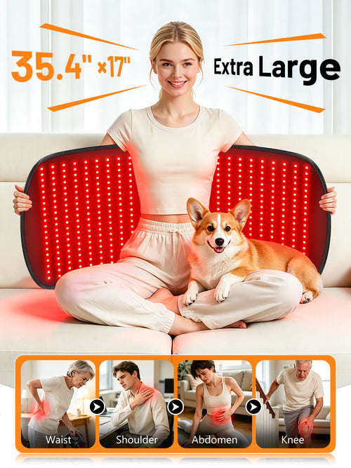 35.4" x 17" Red Light Mat for Body, 500 Tri-Chip LEDs, 660nm& 850nm Infrared Light Pad Blanket with Adjustable 10-90 min Timer for Back Waist Knee Joint, Home Use